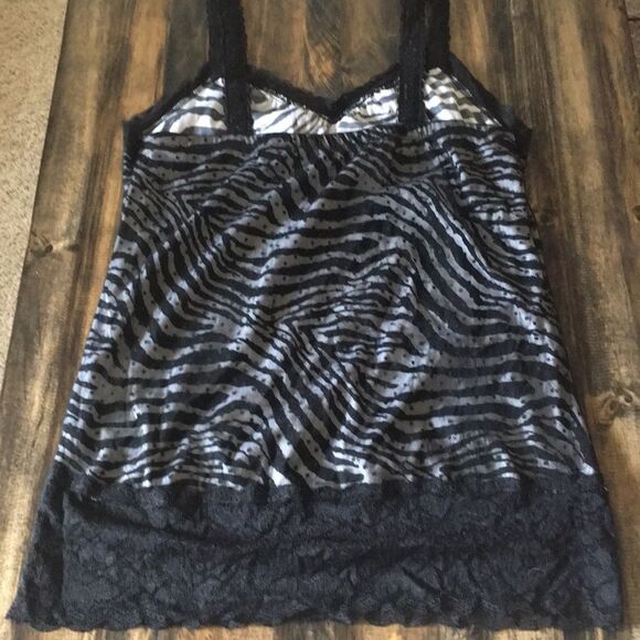 Zebra Print Tank Top with Black Lace Overlay - Picture 2 of 6
